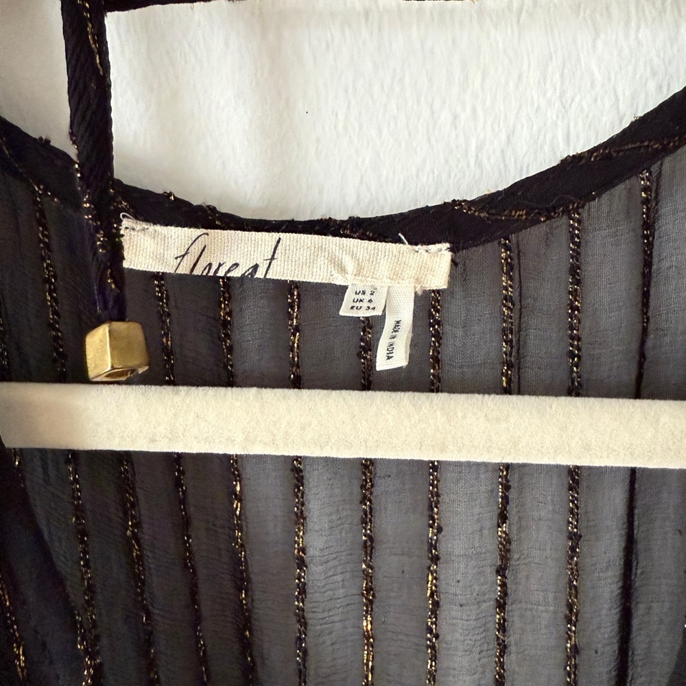 Anthropologie Black & Gold Metallic, Midi Dress by Floriat Size Small - Picture 11 of 16